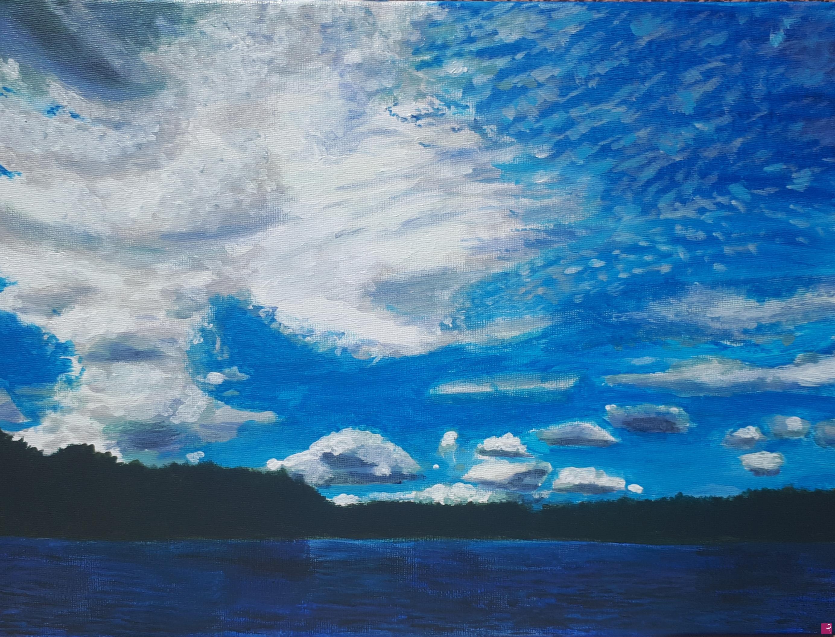 quadri in vendita online - Pittura acrilica originale "Lago nella foresta"