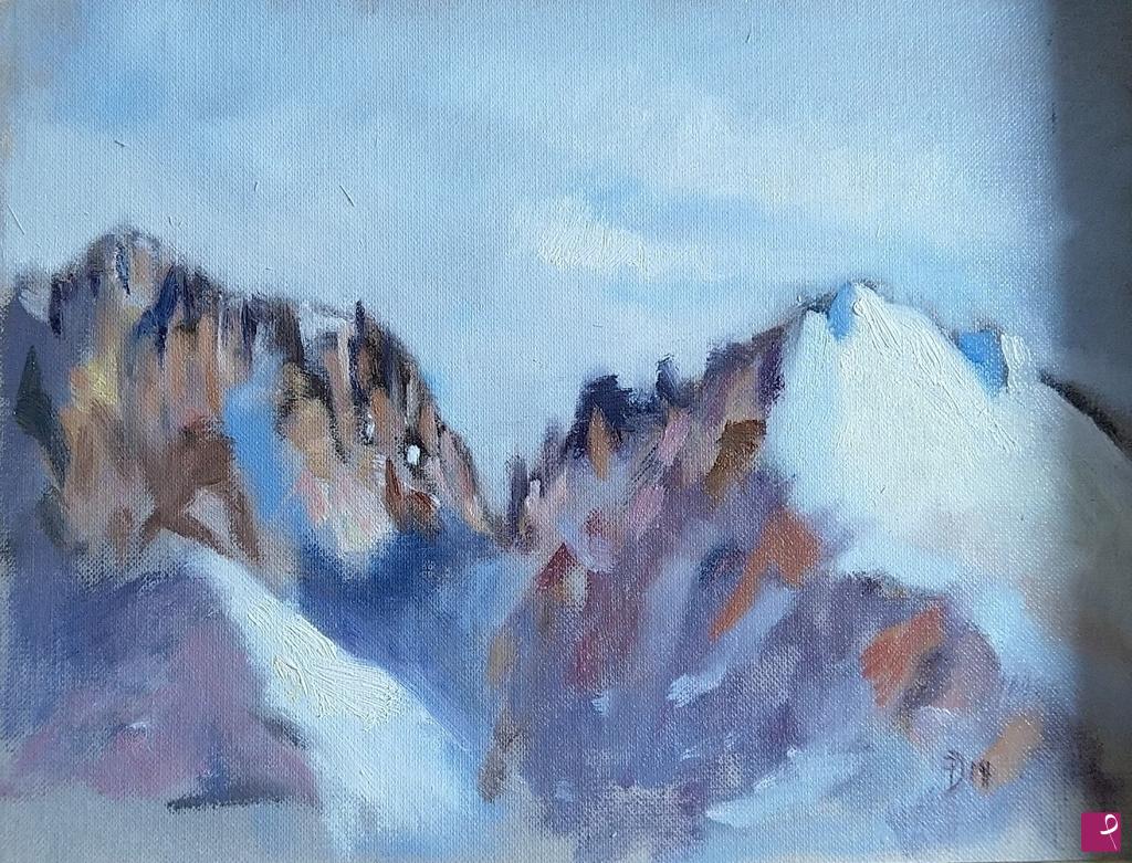 quadri in vendita online - Plein air all'Alpe di Siusi - Sasso Lungo e Sasso Piatto