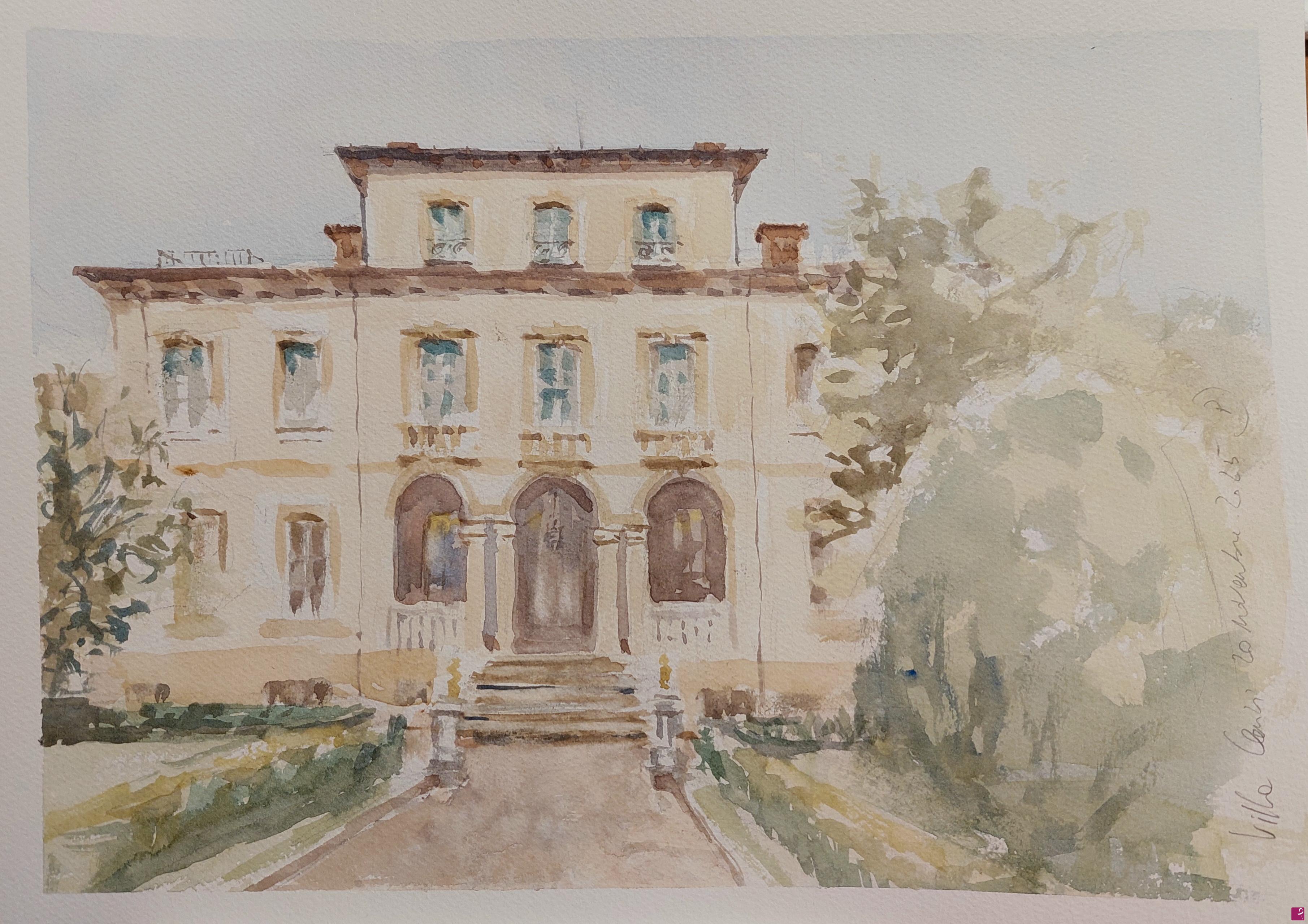 quadri in vendita online - Plein air nel giardino di Villa Clerici