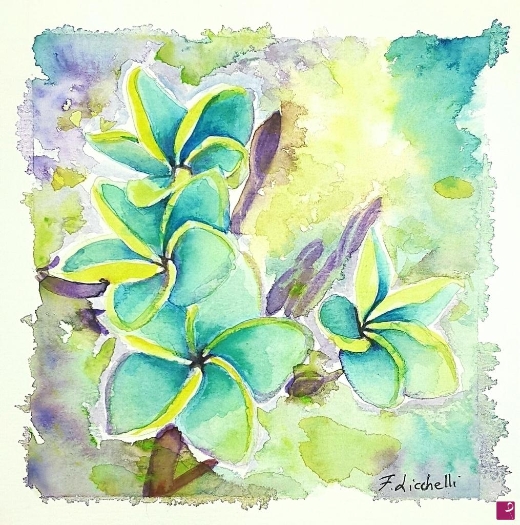 quadri in vendita online - Plumeria alba turchese