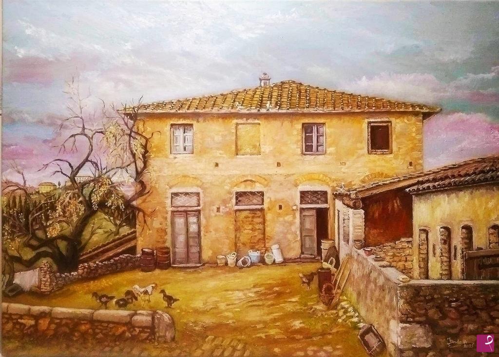 quadri in vendita online - Podere toscano con aia