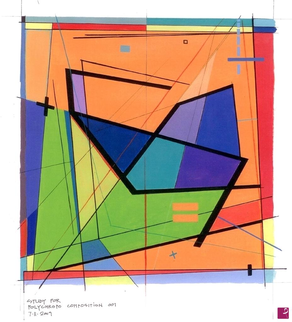 quadri in vendita online - polychropo (polychromatic polygonal)  composition 001 - painting study