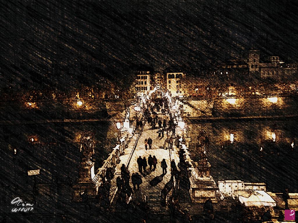 quadri in vendita online - Ponte Castel Sant'Angelo di sera