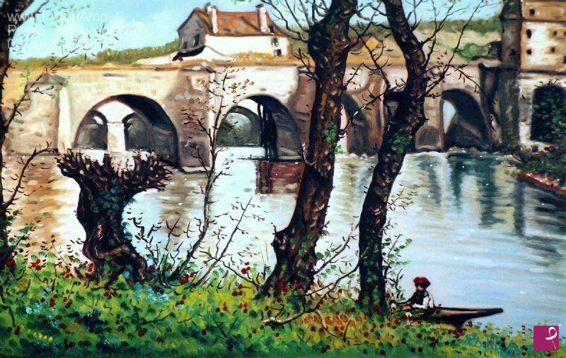 quadri in vendita online - "Ponte di Mantes" Artista Pietro Dell'Aversana