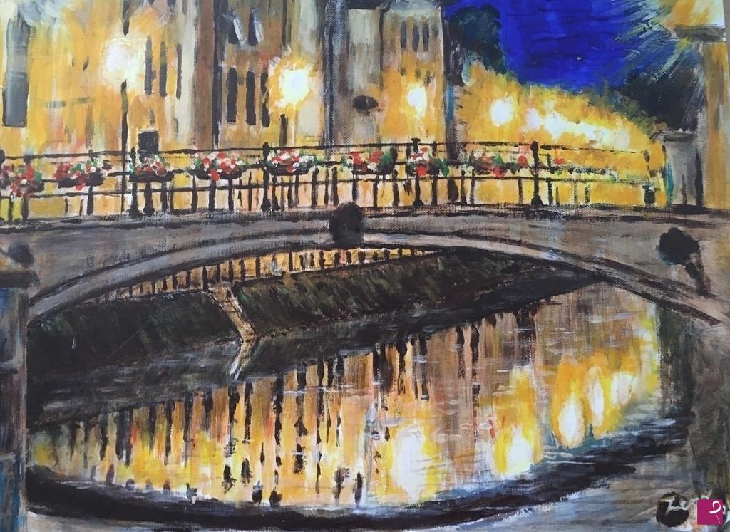 quadri in vendita online - Ponte di piazza sull'Adigetto: notturno