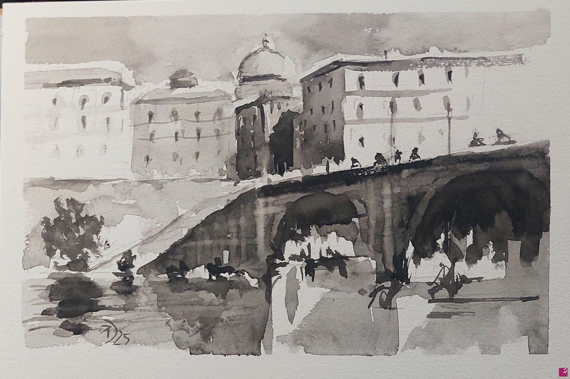 quadri in vendita online - Ponte Sisto in bianco e nero