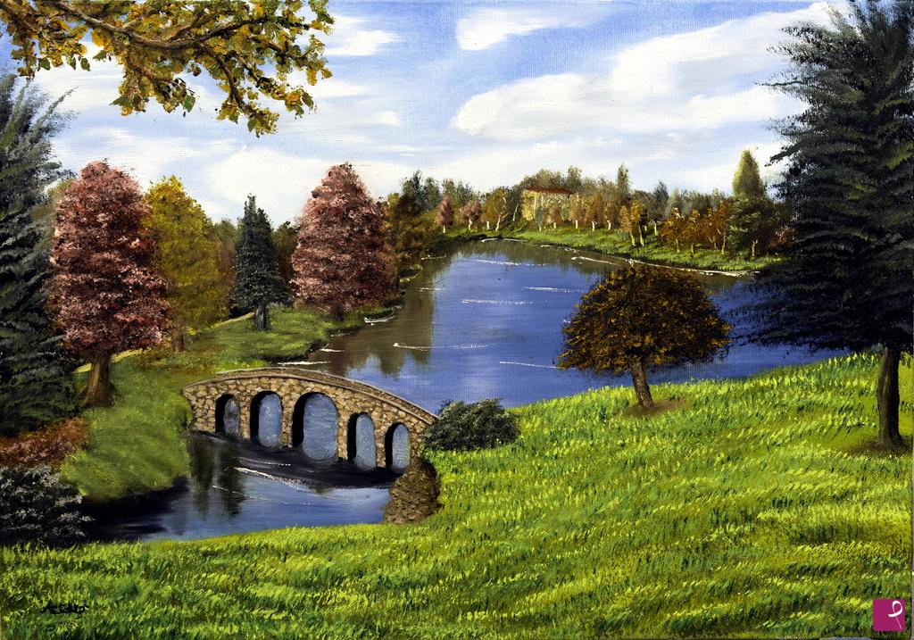 quadri in vendita online - Ponte sul lago