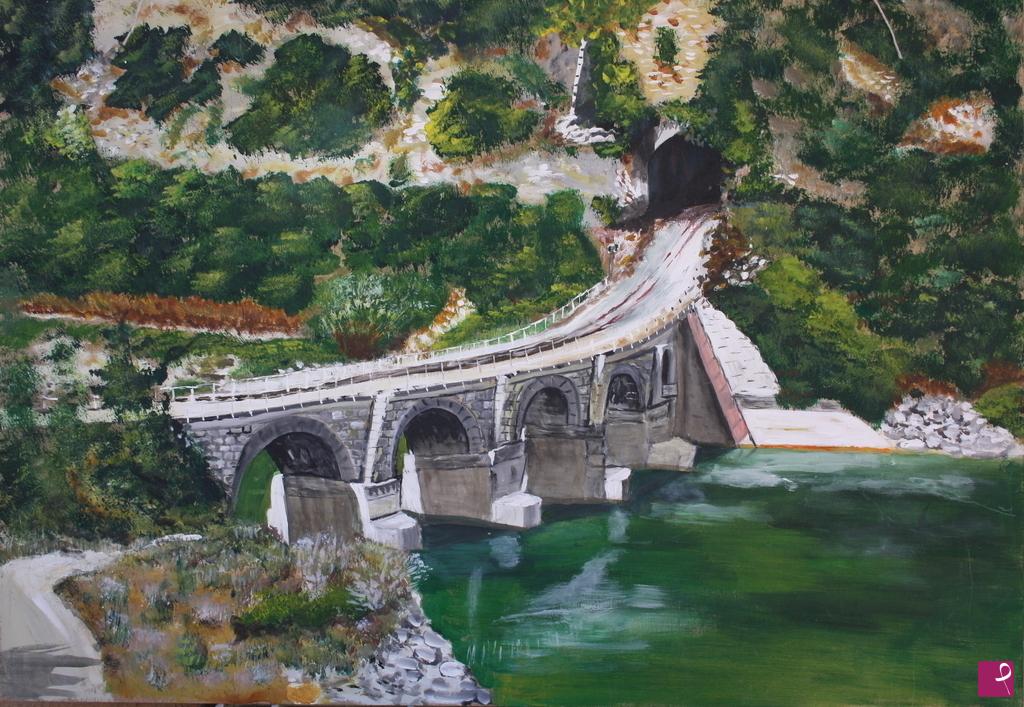 quadri in vendita online - ponte sul lago di isili