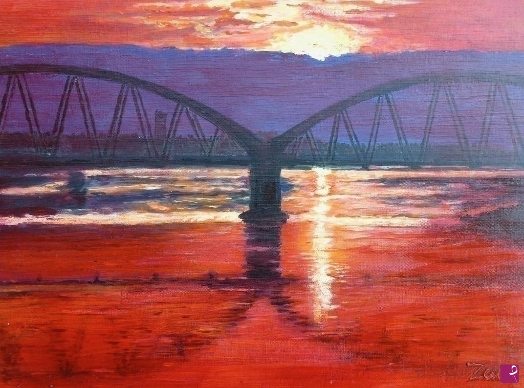 quadri in vendita online - Ponte sull'Adige con tramonto