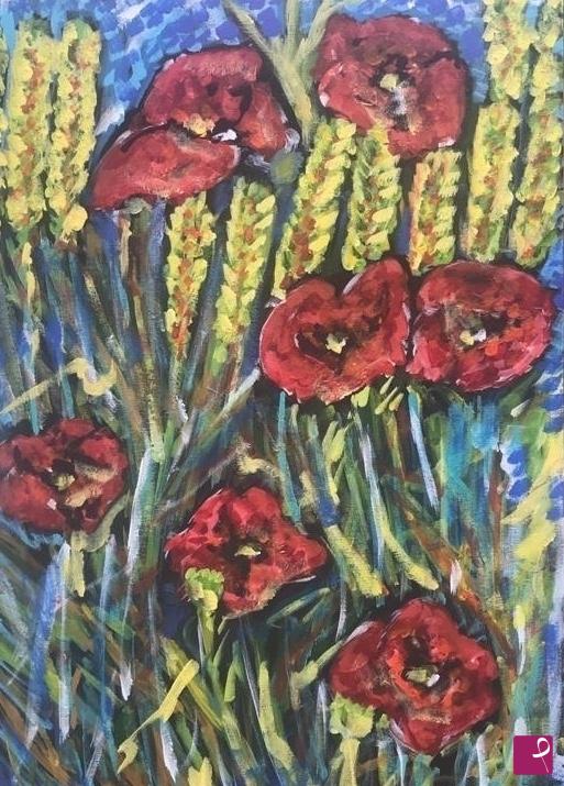 quadri in vendita online - Poppies and ears of wheat