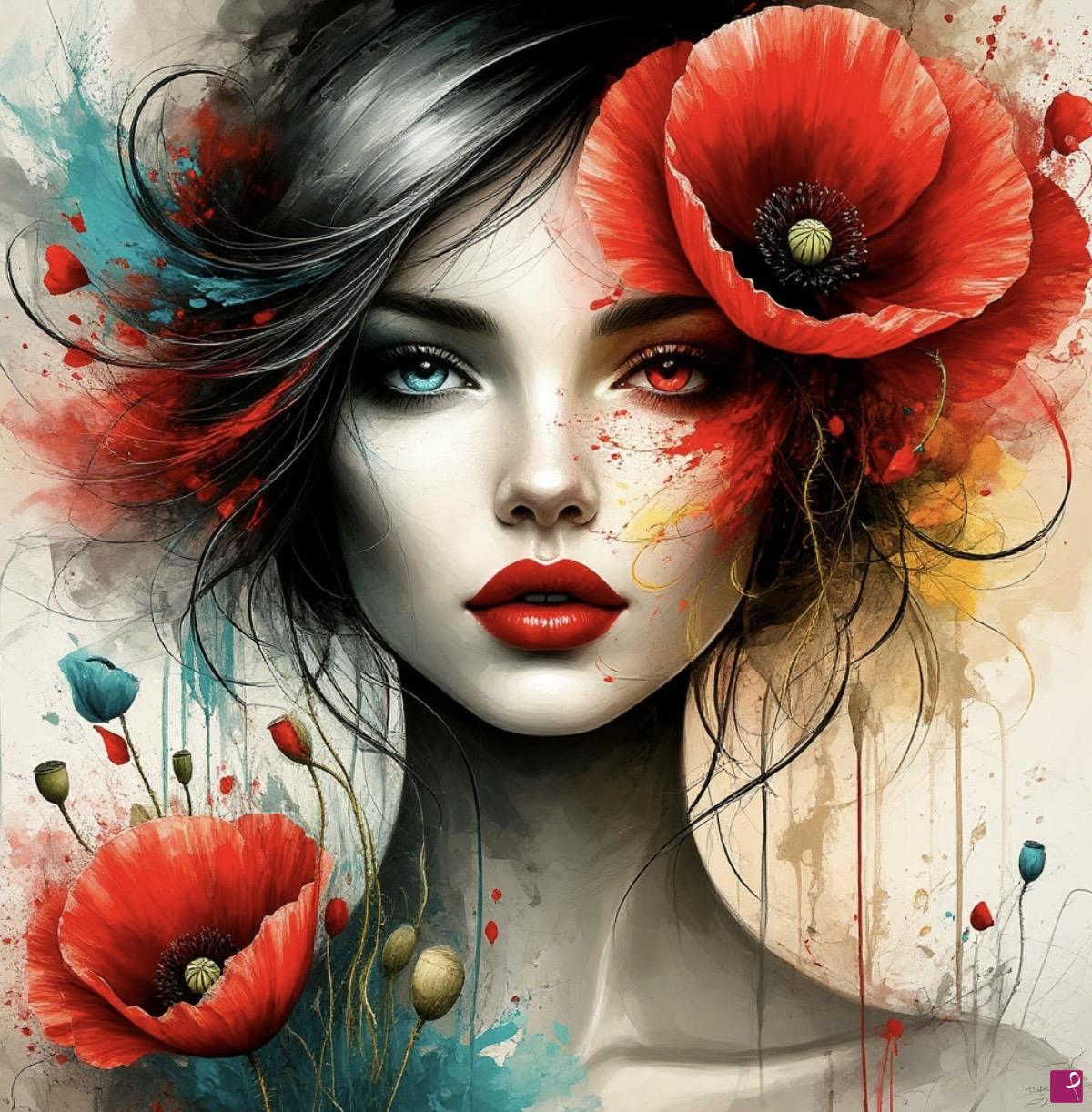 quadri in vendita online - Poppies and her eyes