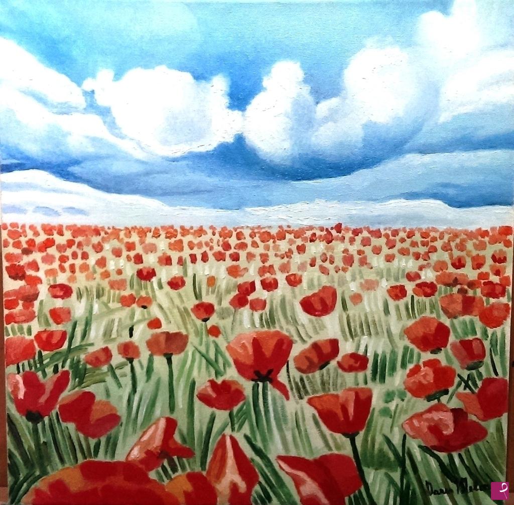 quadri in vendita online - " Poppies" quadro moderno olio su tela, oil on canvas paesaggio.