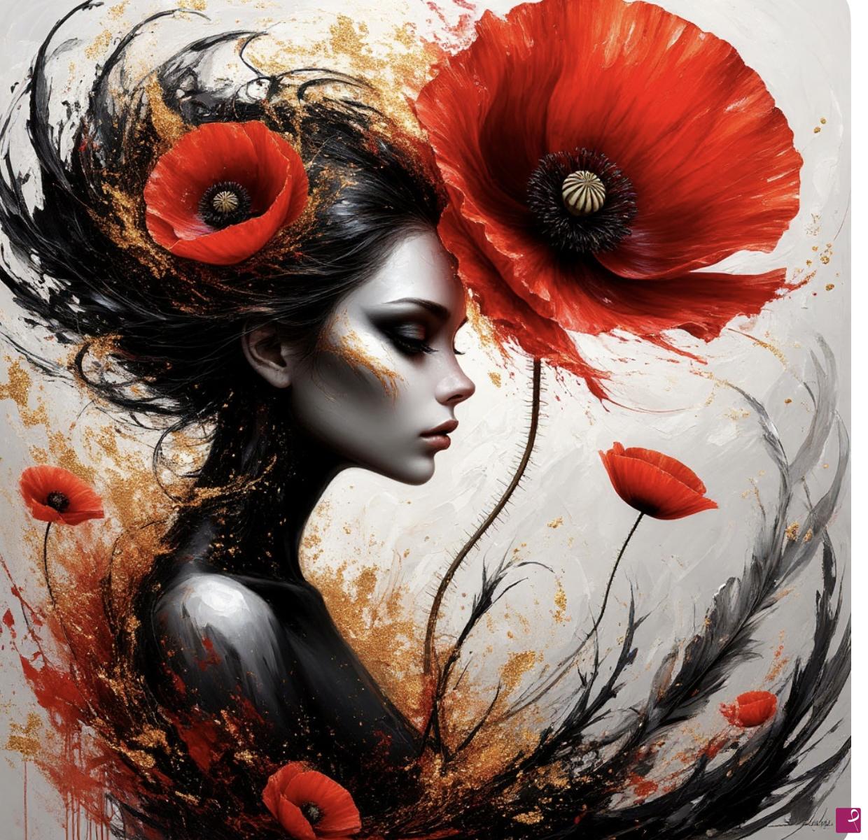 quadri in vendita online - Poppy flowers and girl 2
