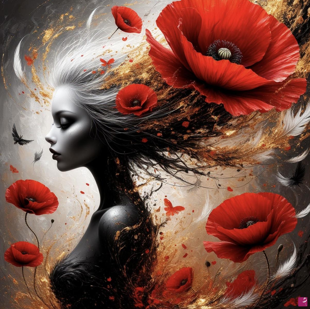 quadri in vendita online - Poppy flowers and girl 3