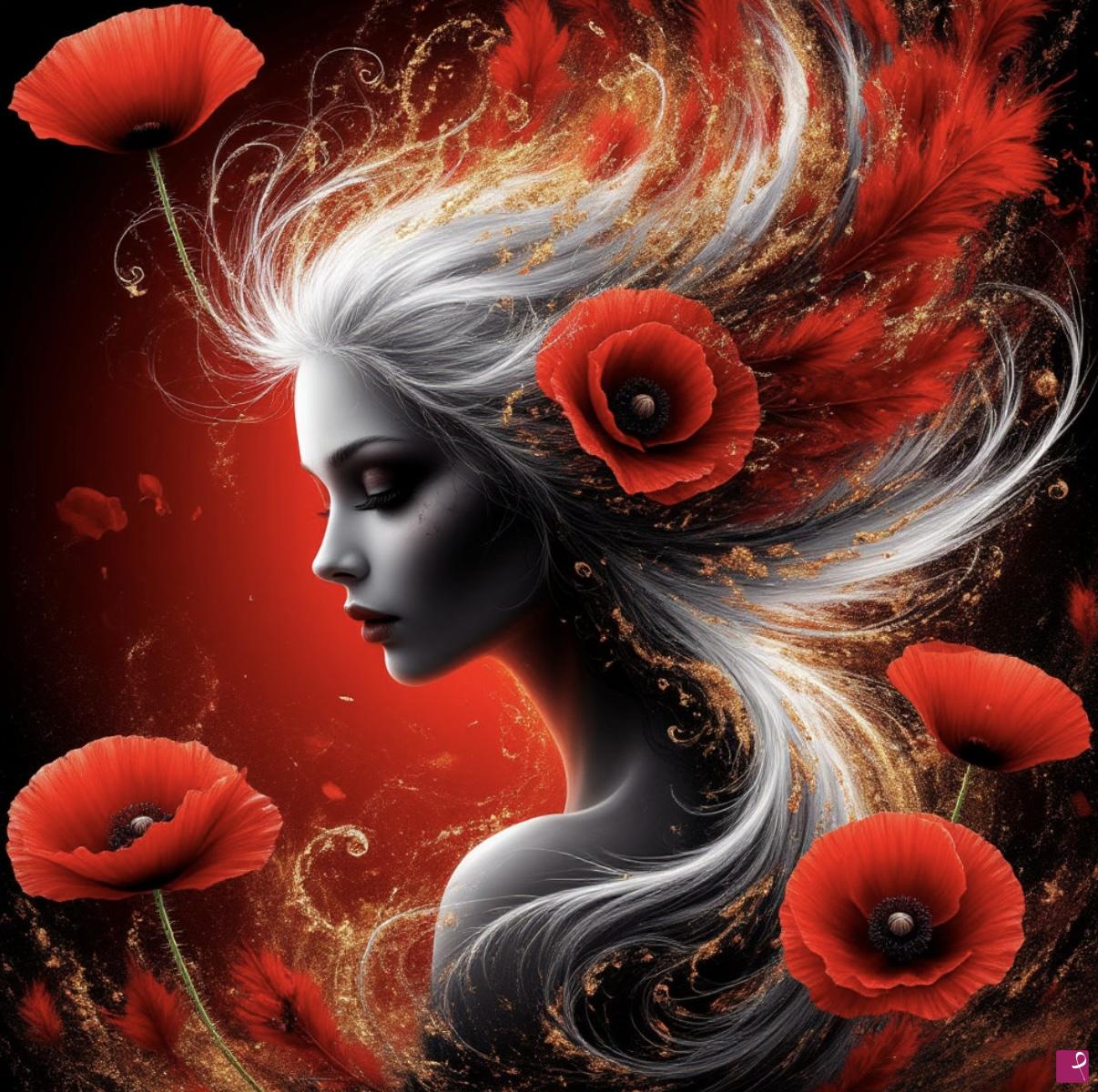 quadri in vendita online - Poppy flowers and girl 4