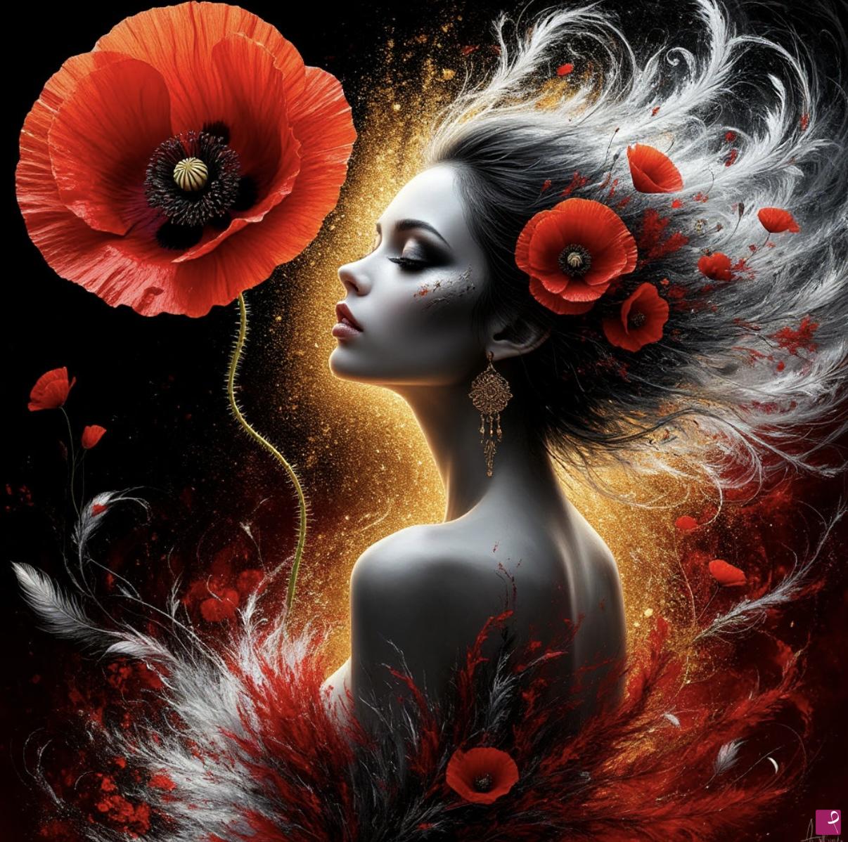 quadri in vendita online - Poppy flowers and girl 5