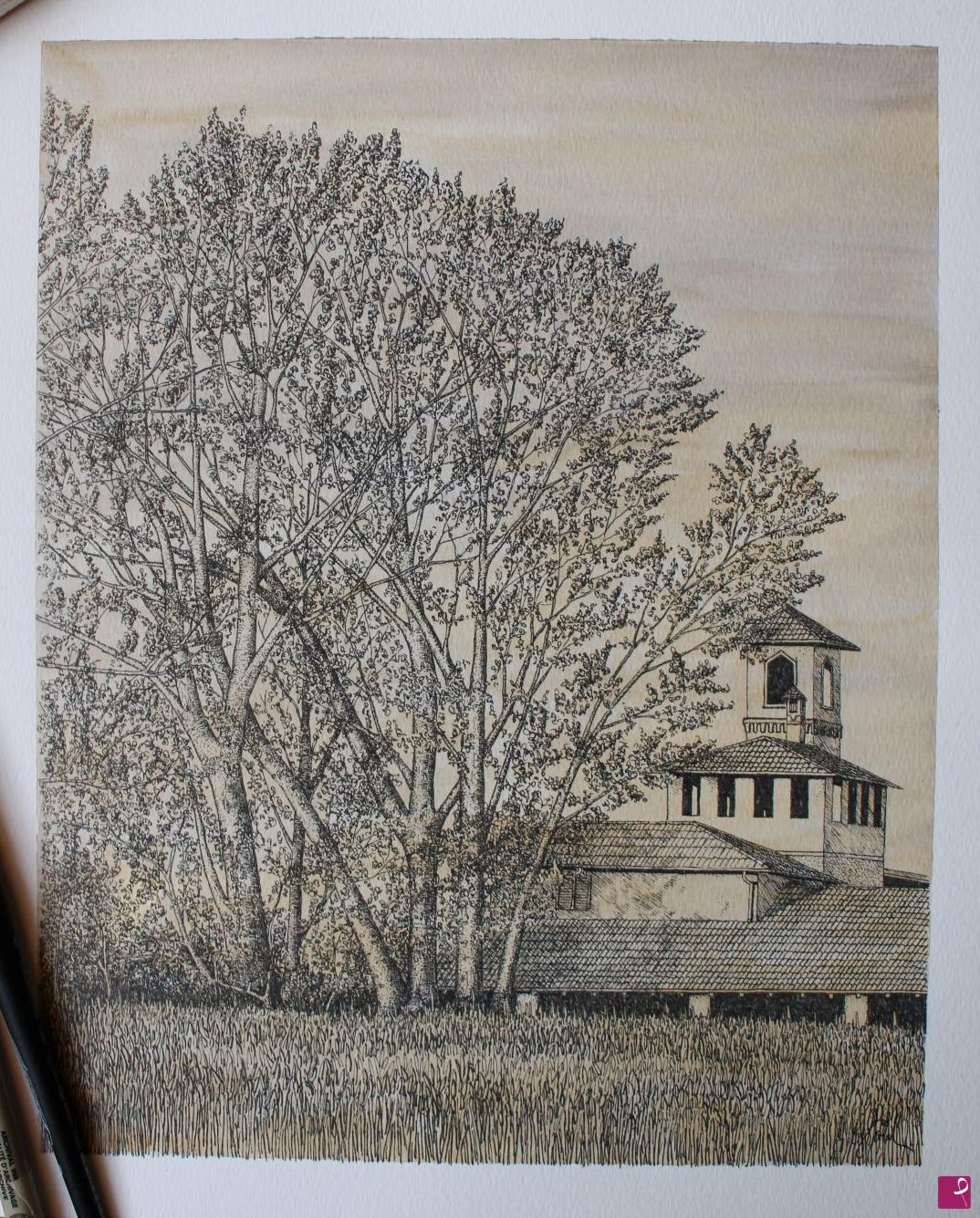 quadri in vendita online - Populus nigra - Pagazzano castle