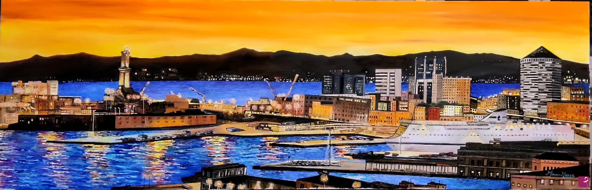 quadri in vendita online - PORTO DI GENOVA AL TRAMONTO