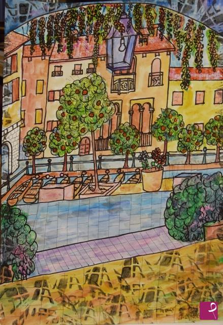 quadri in vendita online - Porto vecchio di Desenzano del Garda visto da sotto i portici.
