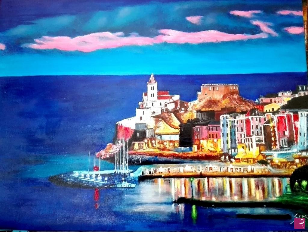 quadri in vendita online - Portovenere notte in Festa