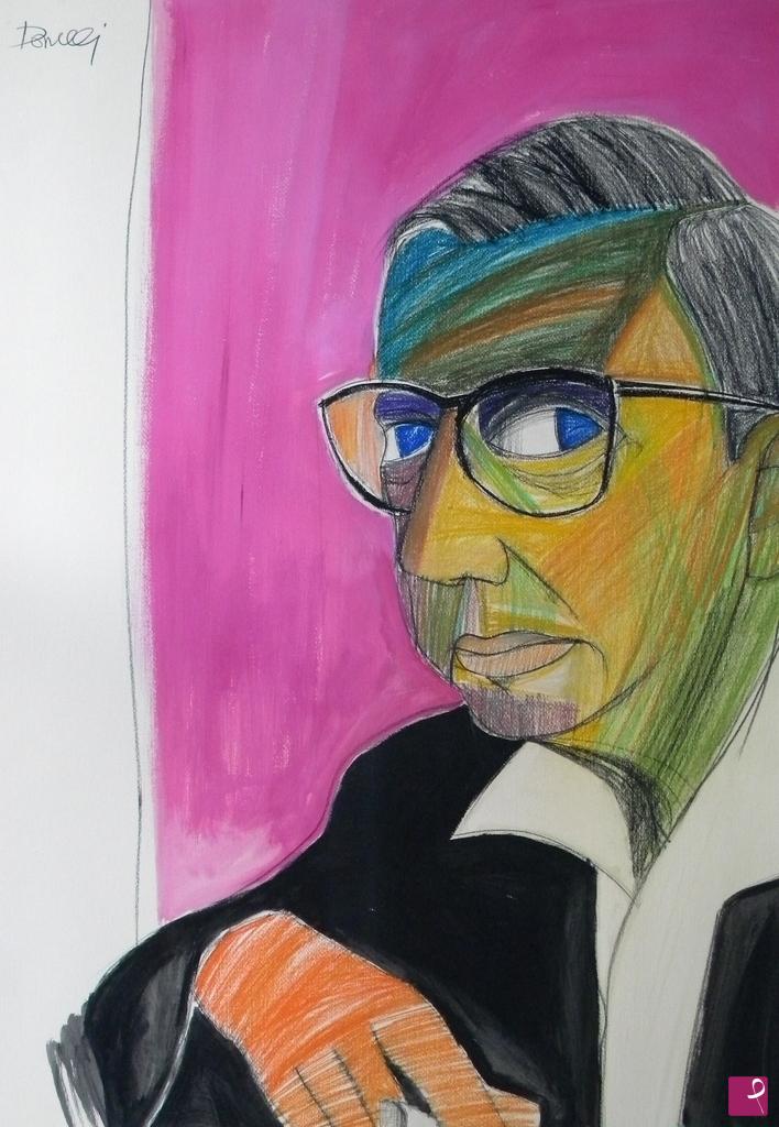 quadri in vendita online - Portrait de Jean- Paul Sartre