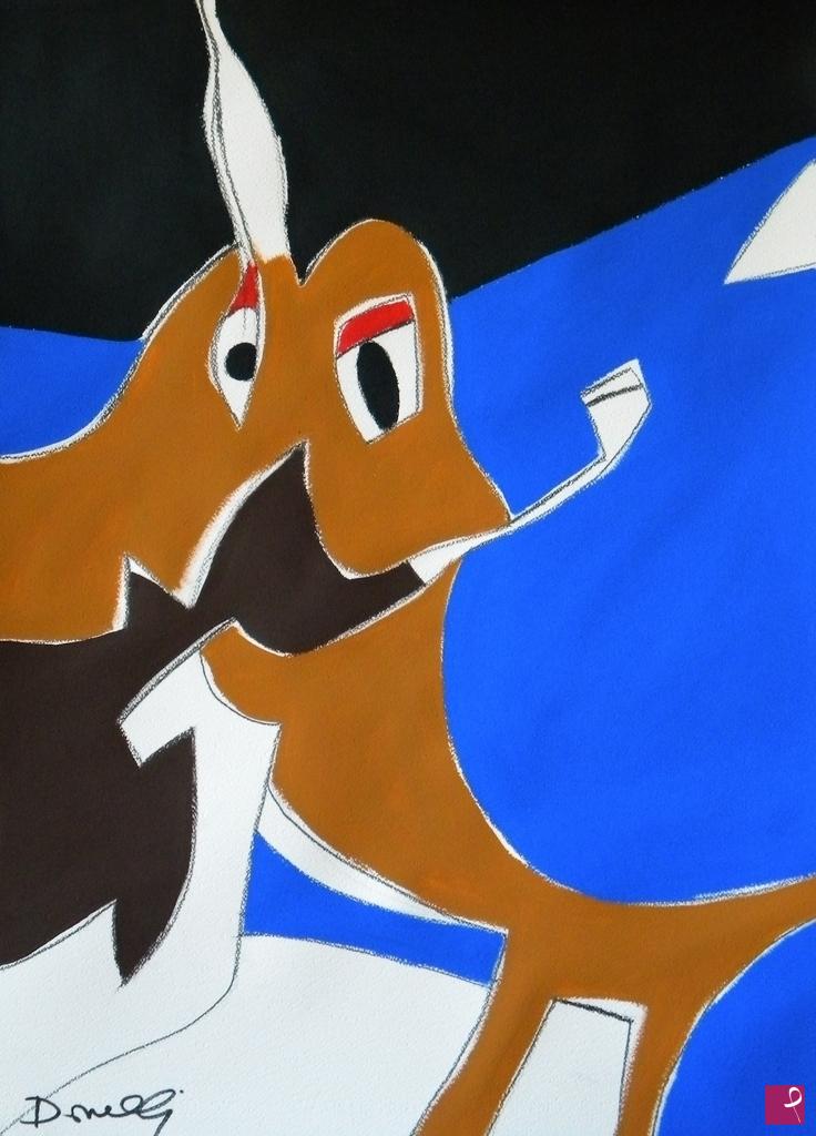 quadri in vendita online - Portrait of a hare on a winter evening