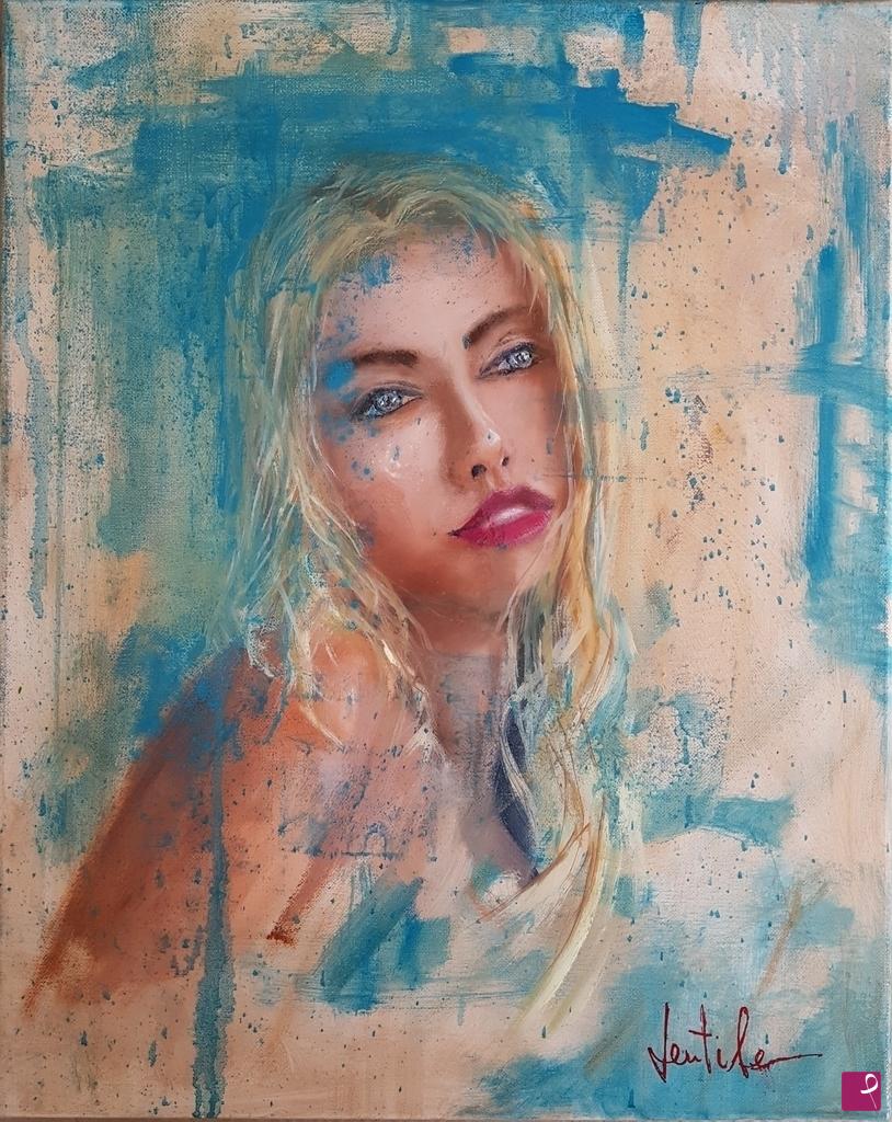 quadri in vendita online - portrait of a stranger, blonde & blue