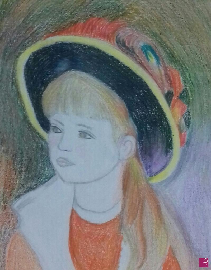 quadri in vendita online - Portrait of a young girl with a hat