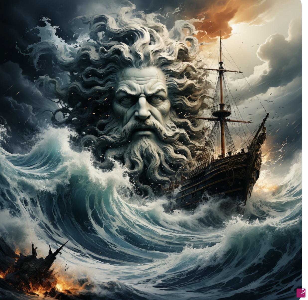 quadri in vendita online - Poseidon, storms in sea