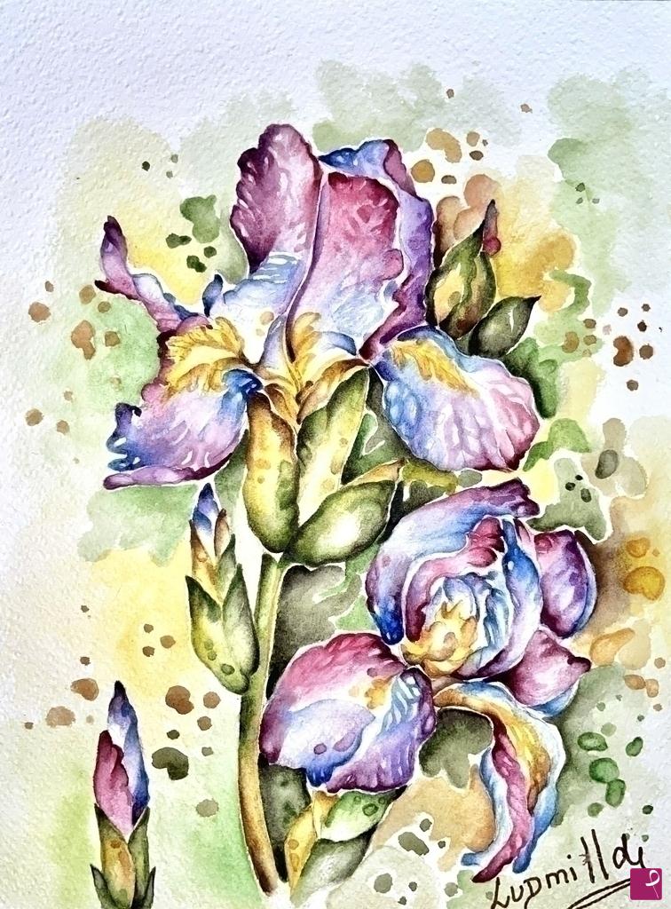 quadri in vendita online - Poster stampa originale con fiori di iris blu
