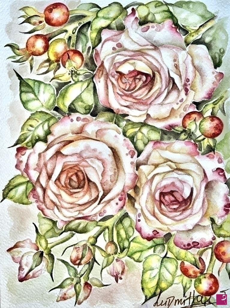 quadri in vendita online - Poster stampa originale con fiori di rose rosa