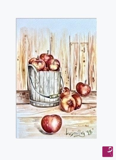 quadri in vendita online - Poster stampa originale con secchio di mele rosse