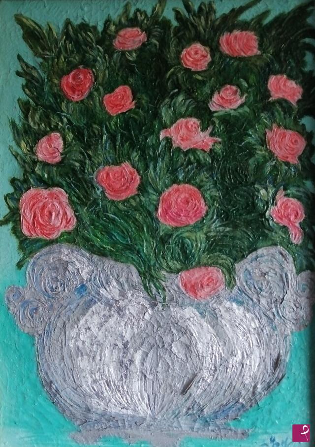quadri in vendita online - Pot di Rose Rosa