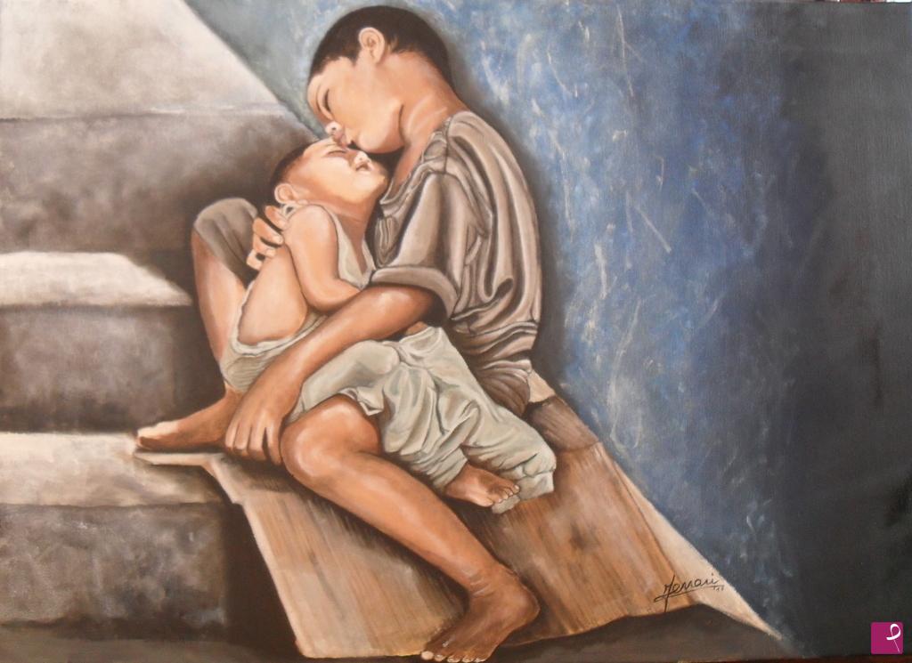 quadri in vendita online - povertà'  ma ricchezza d'amore