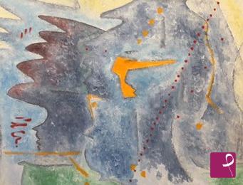 quadri in vendita online - Prehistoric Bird on the way to a future meeting