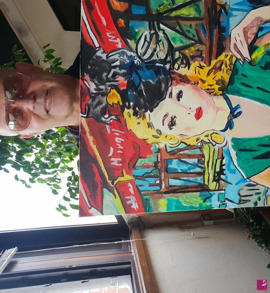 quadri in vendita online - Pretty girl in the cafe bistrot 