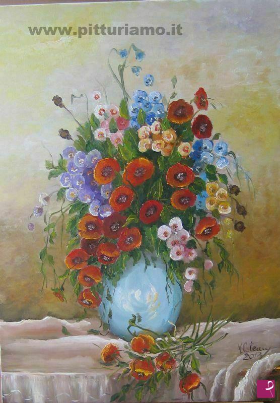 quadri in vendita online - Primavera in vaso azzurro