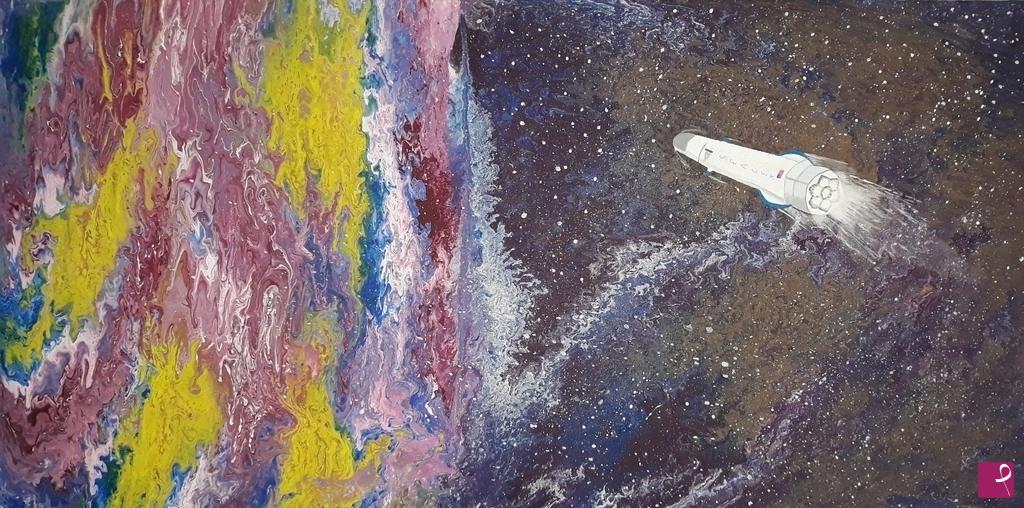 quadri in vendita online - Primo viaggio dello Spacex nello spazio
