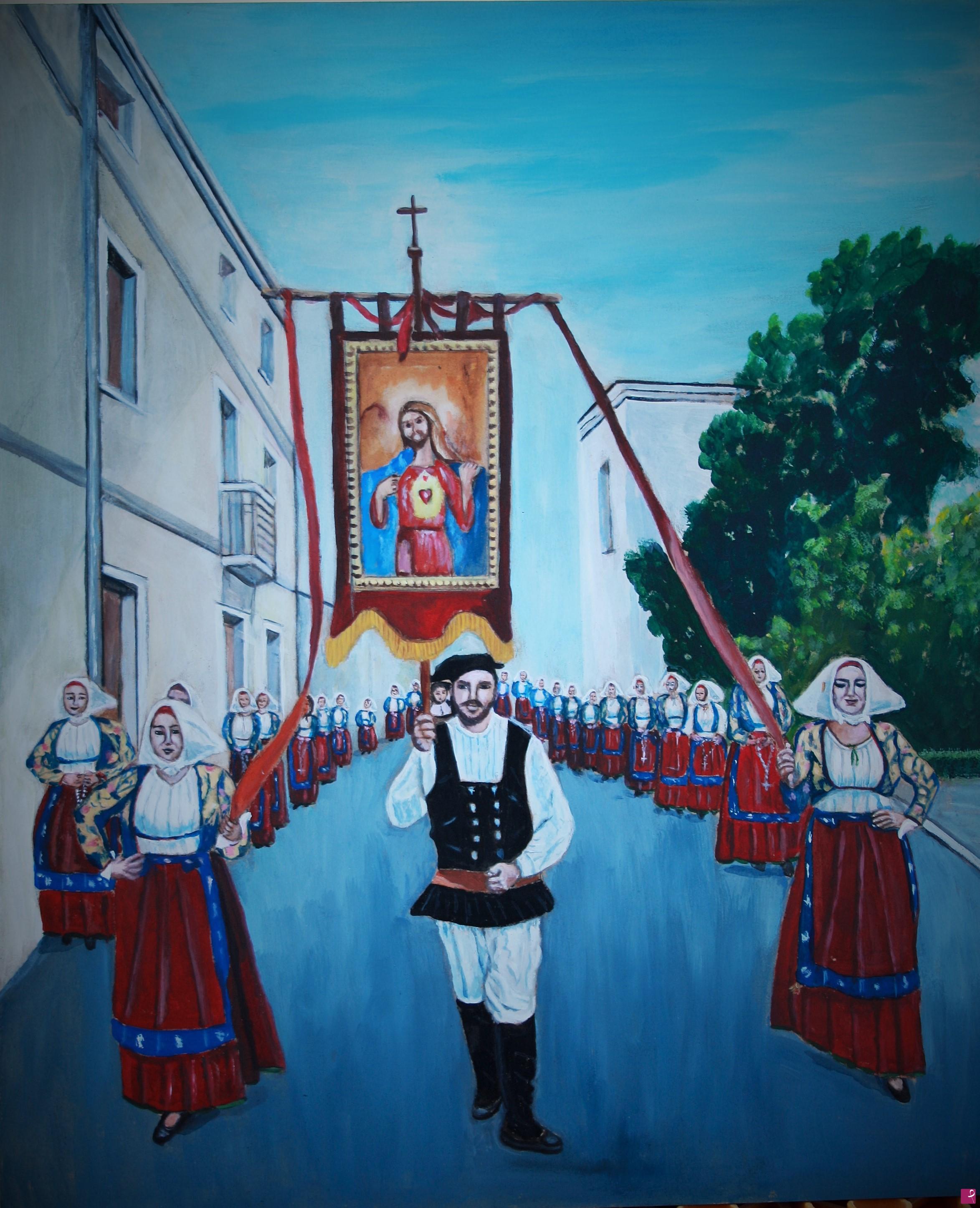 quadri in vendita online - processione del SS Salvatore a Meana