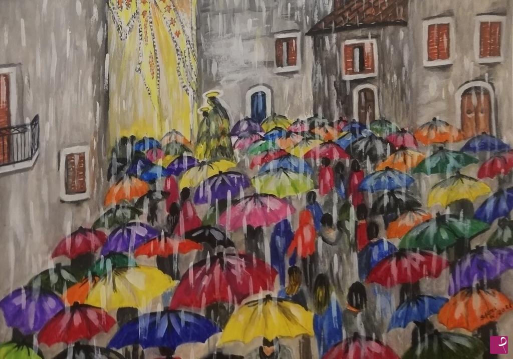 quadri in vendita online - Processione sotto la pioggia 