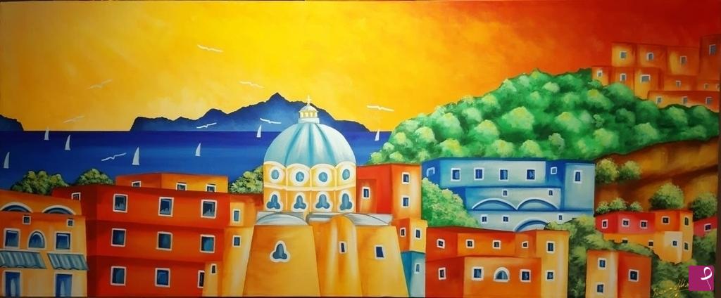 quadri in vendita online - PROCIDA DAI MILLE COLORI (TERRA MURATA E BORGO DELLA CORRICELLA)
