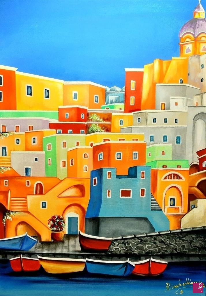 quadri in vendita online - "PROCIDA" IL BORGO DEI PESCATORI DAI MILLE COLORI