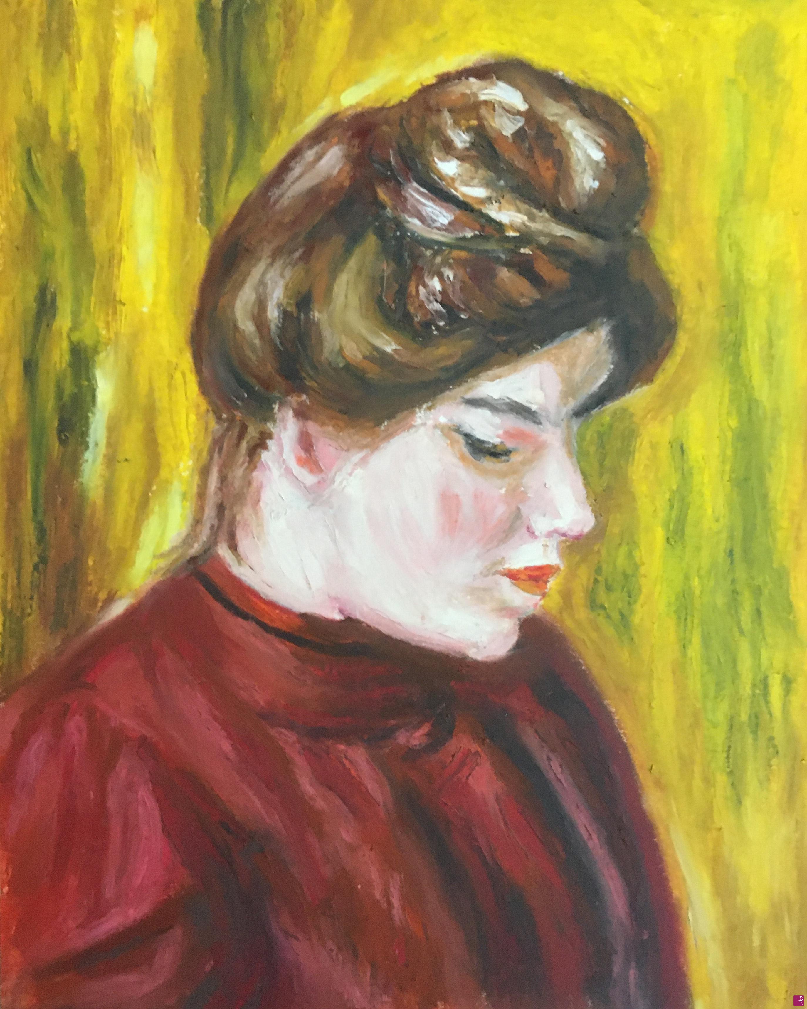 quadri in vendita online - Profil de femme au corsage rouge