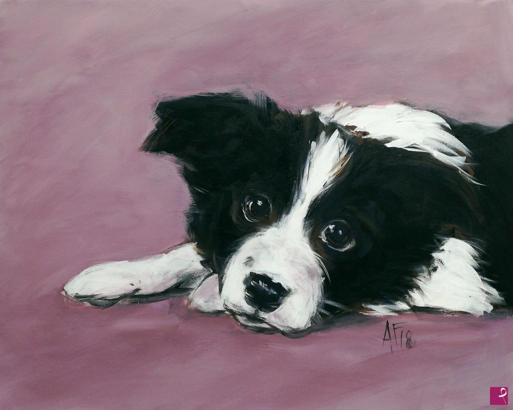 quadri in vendita online - Puppy in lavender
