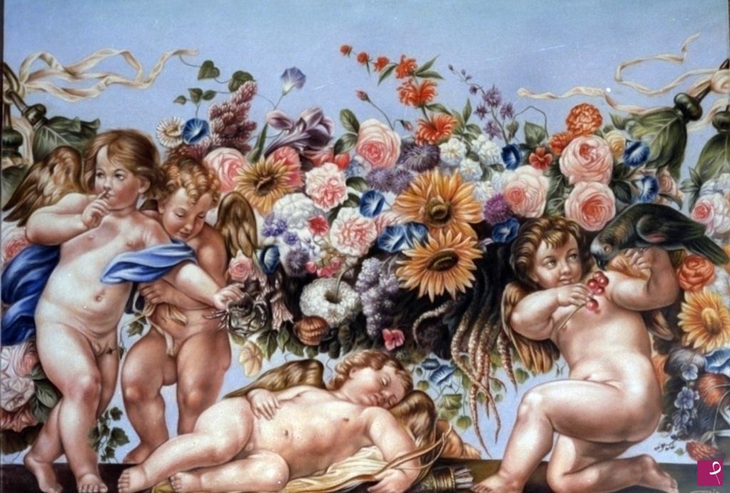 quadri in vendita online - PUTTI CON FIORI   