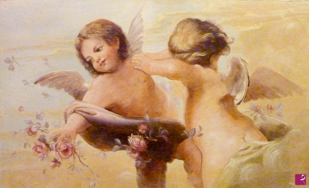 quadri in vendita online - putti con rose