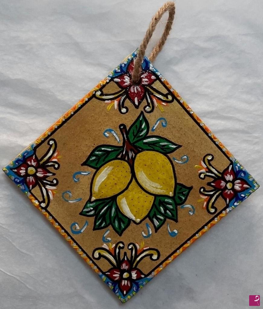 quadri in vendita online - Quadretto in terracotta "Limoni di Sicilia".
