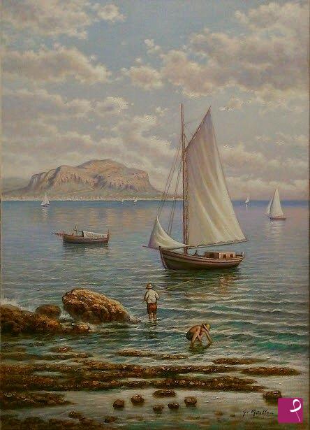 quadri in vendita online - QUADRI IN VENDITA - Paesaggio marino con Monte Pellegrino