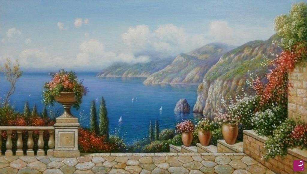 quadri in vendita online - QUADRI IN VENDITA - Villa con vista mare