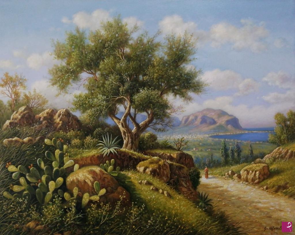 quadri in vendita online - QUADRI IN VENDITA: Paesaggio siciliano con Monte Pellegrino
